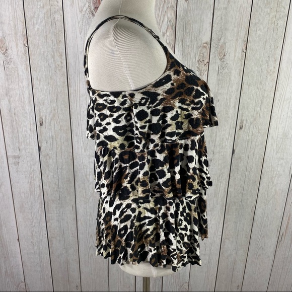 WET SEAL Women’s Animal Print Ruffle Peplum Top Leopard Print Size L Juniors. - Picture 6 of 10